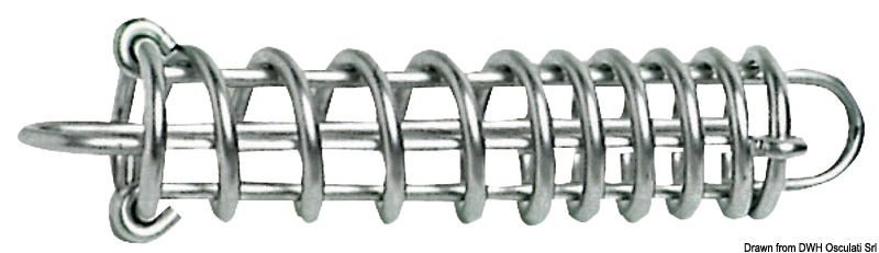 Questa tecnologia fa sì che la molla abbia un funzionamento progressivo: prima lavorano le spire ravvicinate, poi entrano in funzione quelle più distanziate. Questo evita i contraccolpi ed i fondo corsa violenti che snervano le molle e le rendono praticamente inutili.Da installare con una catenaria di sicurezza.