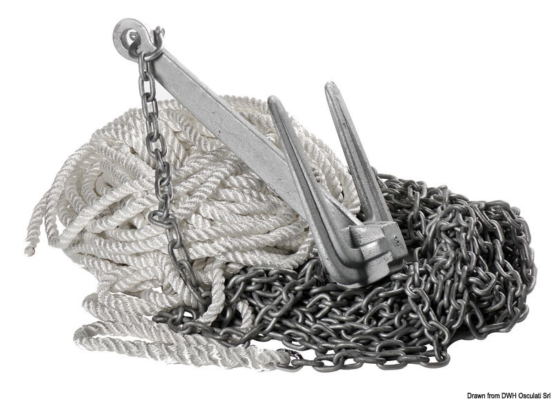 Studiati per facilitare la scelta dei vari componenti della linea di ancoraggio.Questi package si adattano facilmente alla maggioranza delle situazioni.Ogni package viene consegnato "pronto all'uso" in apposito imballo.La cima è gia impiombata con una falsamaglia adeguata alla catena.