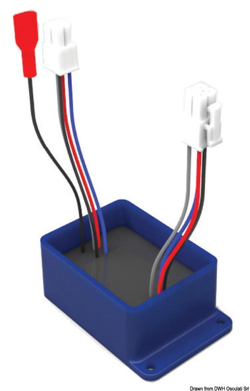 Adattatore da applicare sui nuovi pannelli Blue Generation (02.045.03/05/06) per collegarli a cavi ed eliche Black Generation.Le due generation si riconoscono dal colore della centralina.