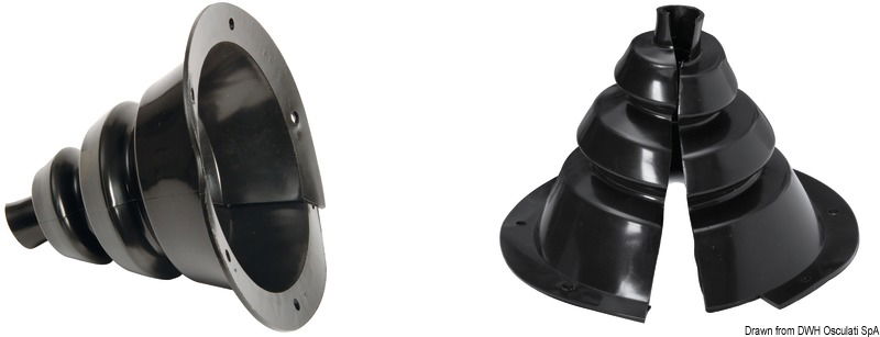 E' tagliato longitudinalmente con 2 labbri sovrapponibili. Si monta senza sfilare i cavi. Fabbricato in morbido EVA.