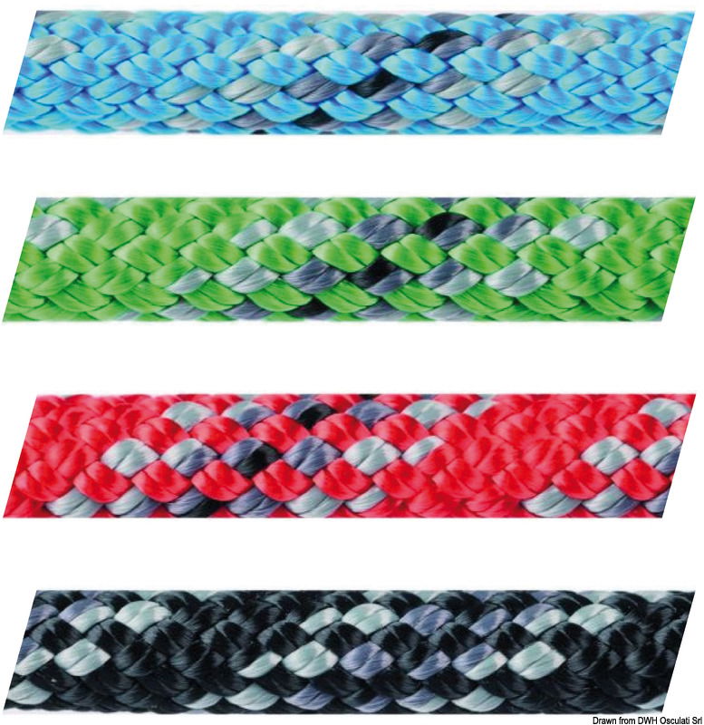 Ideale per: drizze, scotte a basso stiramento, terzaroli, molteplici usi professionali.Caratteristiche: galleggiante, ottima resistenza all'allungamento; facile da impiombare; può essere scalzata.Anima: Dyneema 12 capi SK75 e Polipropilene.Calza esterna: 16 capi poliestere alta tenacità.