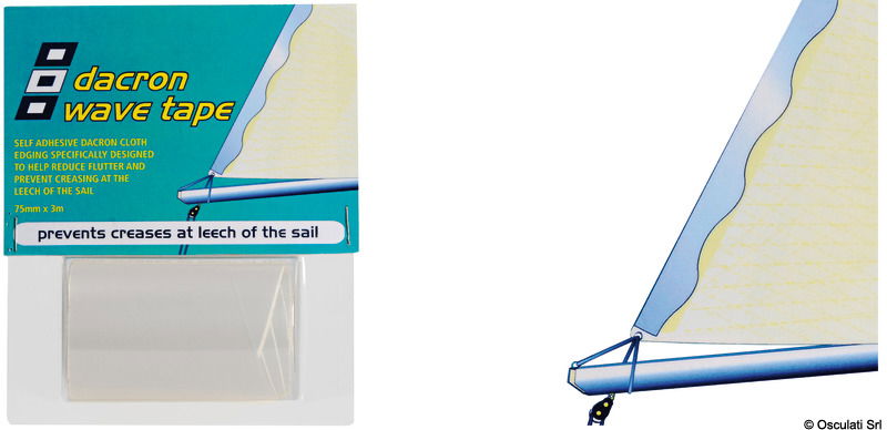 Nastro autoadesivo in dacronR progettato per rinforzare le zone usurate delle vele (esempio la balumina della randa) che sotto vento, essendo snervate, tendono a sbattere riducendo in maniera significativa la resa.