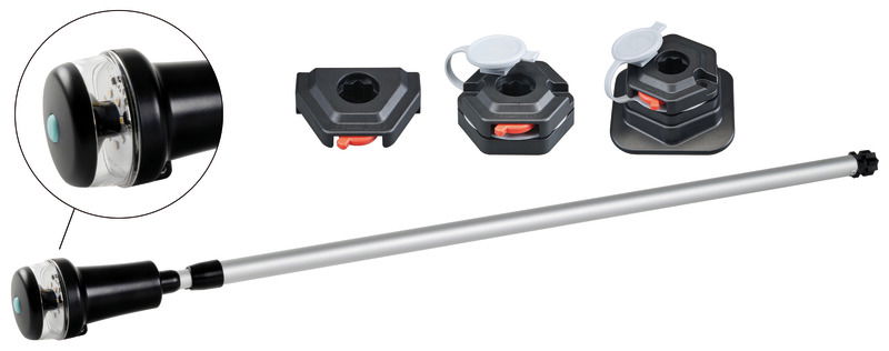 Montate su tubo telescopico 790/1358 mm. Alimentazione interna con 3 pile AA, autonomia fino a 24 ore.Stagne IP67. Certificate CE.Fissaggio a baionetta Clik/clak sulla base.