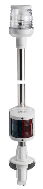 Per scafi < 20 metri, con fanale certificato COLREG72. Basetta e tubo in AISI 316 lucidato a specchio, con montaggio a scatto nella base.