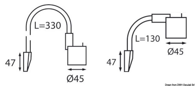 Braccio flessibile in metallo e inserto lampada inclinabile. Passa dalla luce bianca a quella rossa con un semplice tocco.