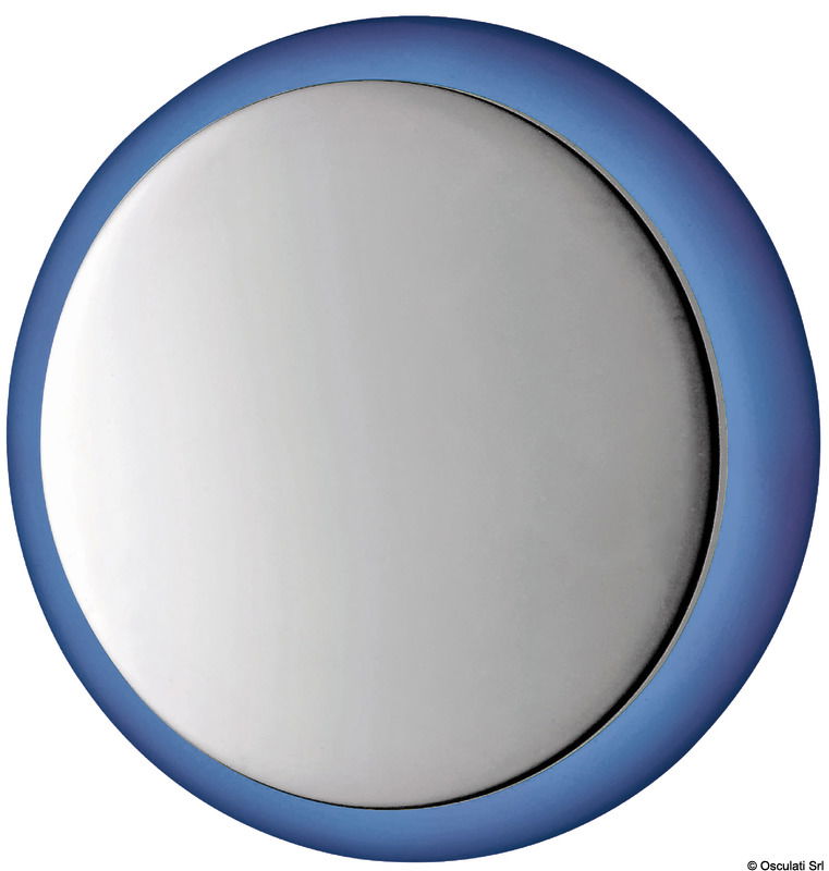 Corpo in plastica bianca, frontale in acciaio inox lucidato a specchio. Montaggio a scatto.