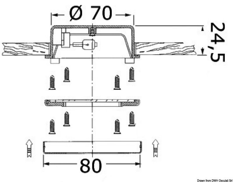 Corpo in tecnopolimero, ghiera in acciaio inox. Fissaggio tramite viti nascoste dal frontalino.Lente in vetro temperato e satinato.Lampadina non inclusa.