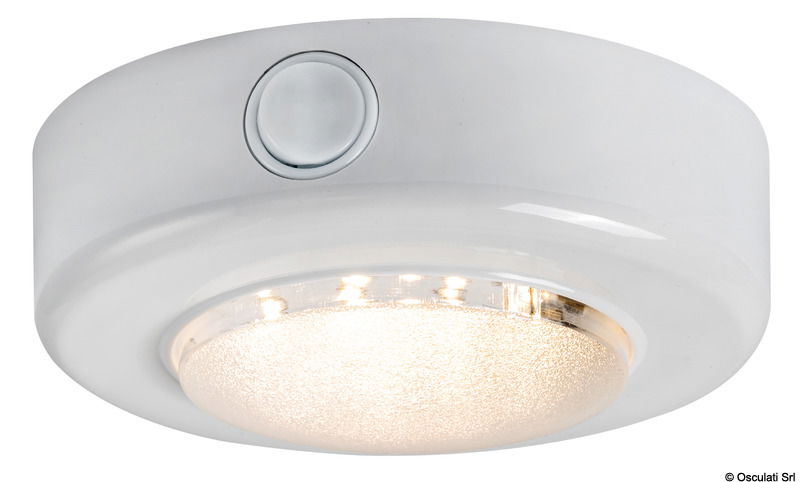 Corpo in ABS, lente opalina con switch. grado di protezione IP21.