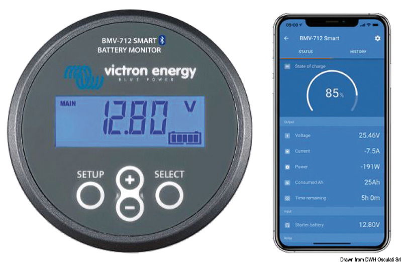 Questo strumento digitale permette di conoscere la condizione di qualsiasi batteria: tensione, stato di carica espresso in A·h oppure %, carica residua, corrente di carica/scarica, corrente ed A.h consumati e consumo istantaneo.Con allarme visivo e sonoro. Completo di cavi collegamento e shunt.