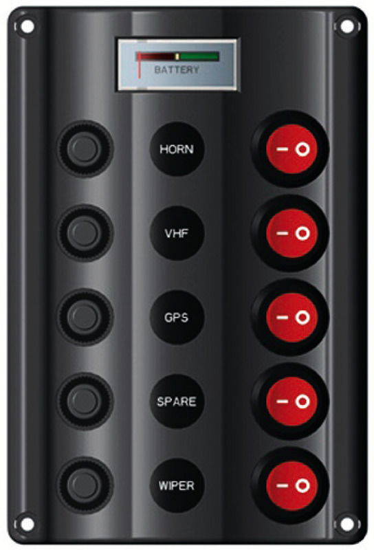 Fabbricati in plastica nera, sono completi di interruttori a bascula e fusibili automatici termici riarmabili. Completi di adesivi per identificare le varie utenze.