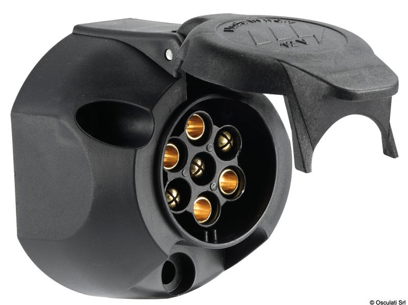 Regolamentare per rimorchio. In ABS nero e contatti interni in ottone. Modello di lunga durata nel tempo e completamente inossidabili.