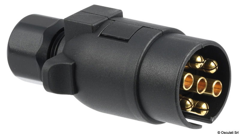 Regolamentare per rimorchio. In ABS nero e contatti interni in ottone. Modello di lunga durata nel tempo e completamente inossidabili.