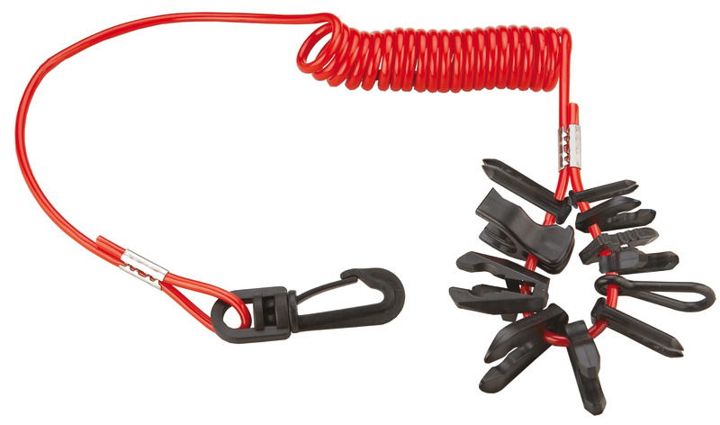 Completo di laccio estendibile, moschettone e 11 chiavette.