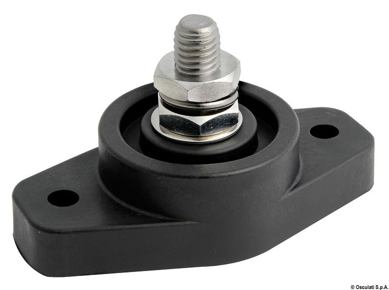 Adatti per alti amperaggi, che sono determinati non dal nodo, ma dal diametro dei cavi elettrici. Base in nylon/fibra vetro. Perno in acciaio inox. Dadi in ottone cromato.