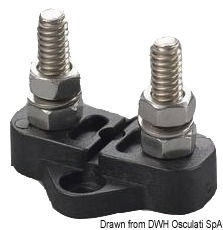 Adatti per alti amperaggi, che sono determinati non dal nodo, ma dal diametro dei cavi elettrici. Base in nylon/fibra vetro. Perno in acciaio inox. Dadi in ottone cromato.