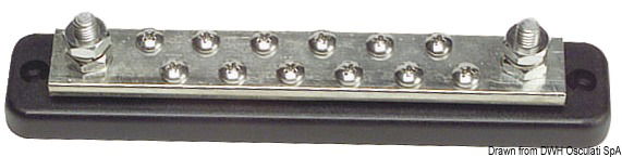 Base plastica ad alta capacità isolante. Barra di supporto in rame nichelato, viti e dadi in acciaio inox. volt 12/48.