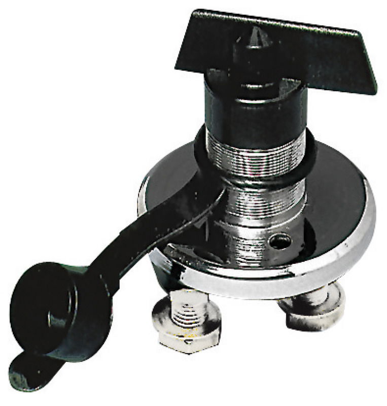 Staccabatteria in policarbonato nero con fissaggio su flangia. Versione extra con corpo in acciaio inox AISI 316. Fissaggio del collo tramite doppio dado filettato. Robustissimo. Completo di coperchio stagno in PVC e chiave antispruzzo in ottone nichelato. Omologato CE secondo la direttiva 94/25/CE (UNI EN ISO 8846). Dispositivo obbligatorio da montare sul cavo positivo, norme ISO 10133.