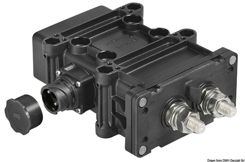 Bistabile a ritenuta magnetica, assorbe la corrente solamente al momento del comando ON oppure OFF, che avviene tramite interruttore a distanza.Uscita supplementare per poter collegare una spia luminosa o sonora. Terminali M 10 in ottone nichelato. Contatti in rame argentati.