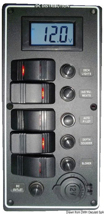 Carcassa in alluminio rivestito con resina epossidica nera. Interruttore a bascula con incorporato LED di consenso. Presa di corrente stagna. Circuit breaker automatici riarmabili.