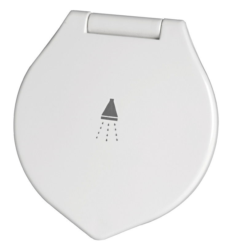 Doccia in ottone cromato, vano di allaggiamento bianco in ASA UV resistente. Sporgenza interna 45 mm.