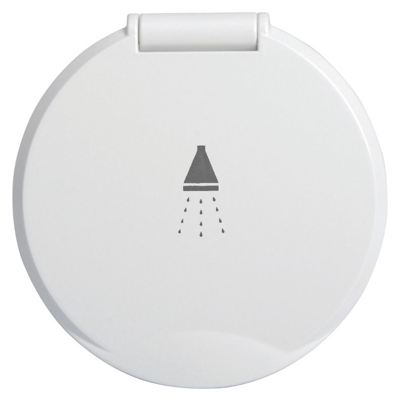 Doccia in acciaio inox, vano di alloggiamento bianco in ASA UV resistente.