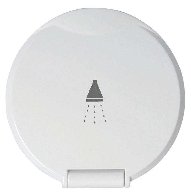 Doccia in ottone cromato, vano di alloggiamento bianco in ASA UV resistente.