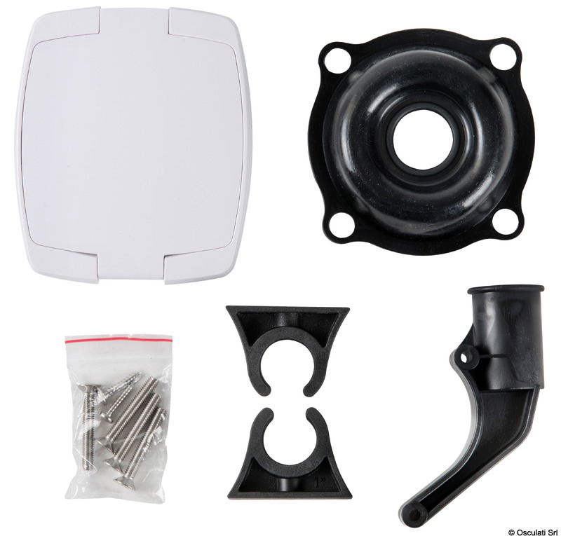 Completa di botolina di chiusura e raccordi per tubi orientabili sul retro.