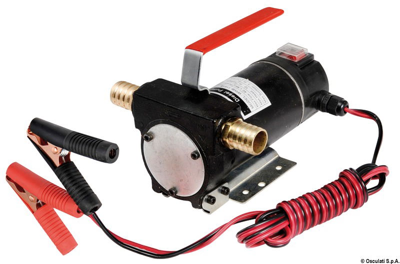 Pompa professionale per travaso gasolio, con interruttore ON-OFF incorporato. Completa di filtro e portagomma 25 mm. Certificato CE N° VT12039113