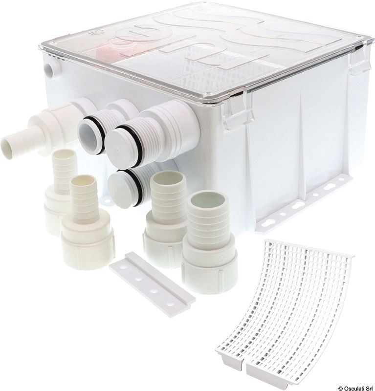 Completo di vaschetta/filtro raccolta acque grigie. Pompa ad azionamento automatico a vaschetta piena.