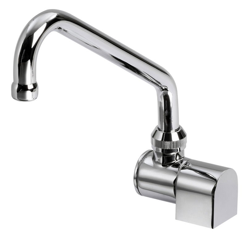 Canna rotante e abbattibile in ottone cromato. Può essere montato all'interno del lavello al fine di avere il piano completamente liscio.