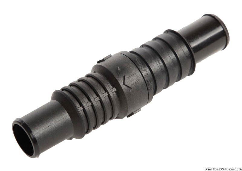 Corpo in polipropilene e valvola in nitrile. Valvola a becco d’anatra.