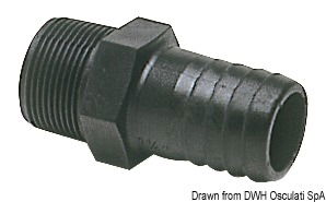 Male hose adapter black polycarbonate 1"1/4