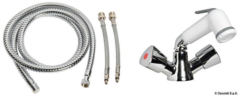 In ottone cromato con doccetta estraibile girevole a getto variabile.Linea moderna stilizzata con doccia bianca.Finitura estremamente curata.