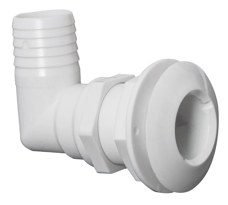 In plastica bianca, con portagomma a 90°, come da norma CE solo per un impiego sopra la linea di galleggiamento