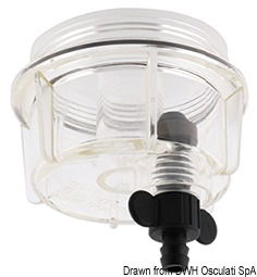 Testa in alluminio, vaschetta trasparente, spurgo con sistema rapido. Consigliato per motori fino a 200 HP - Equivalente Yamaha 2W-114-00-00. Completo portagomma 8 mm.