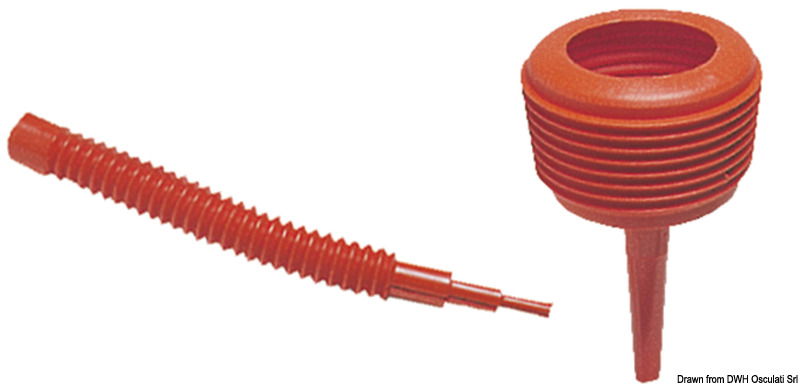 Con doppio tubo, rigido e flessibile. Realizzato in plastica arancione, galleggiante, completo di filtro carburante.
