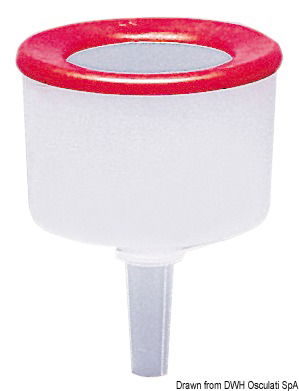 In PVC bianco/rosso. Galleggiante. Con filtro sottile e bordata antispruzzo. Entra in tutti i serbatoi.
