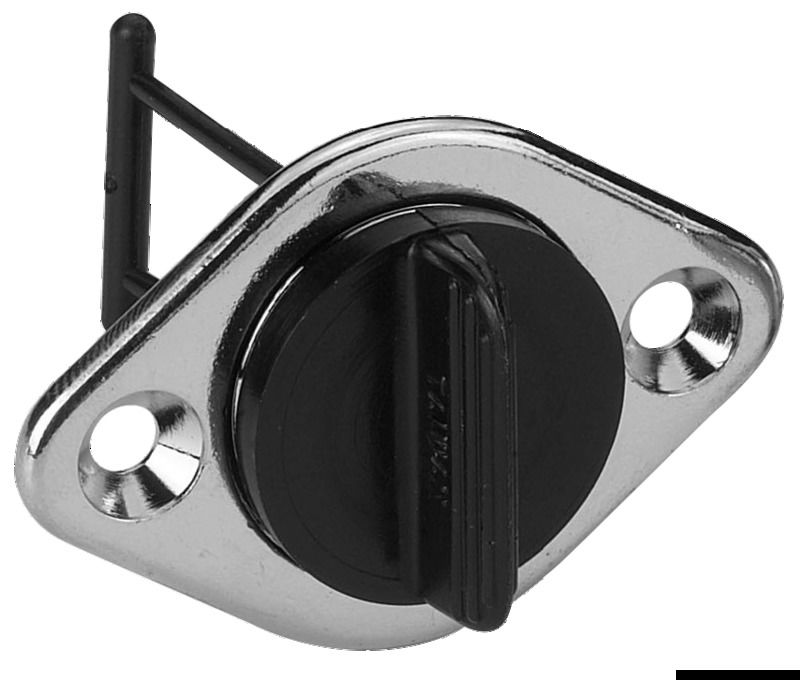 In ottone cromato, con tappo in nylon. Provvisto di un pratico dispositivo che non permette di staccare il tappo neppure quando é svitato.