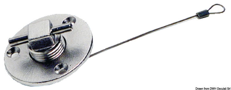 In acciaio inox AISI 316, completo di cavetto di sicurezza interno.