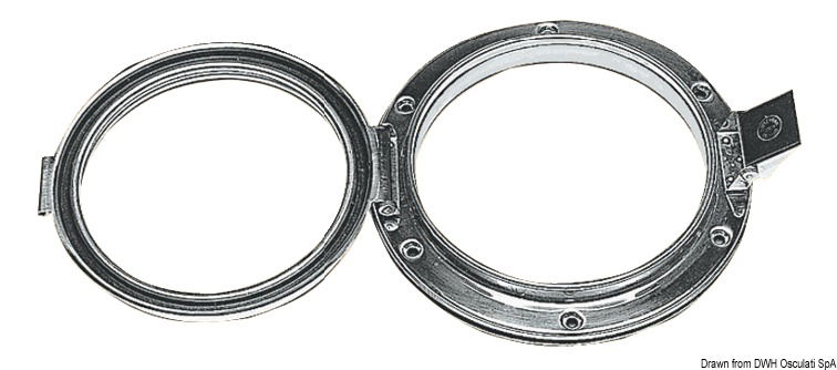 In acciaio inox lucidati a specchio, completi di contro ghiera di battuta. Chiusura a scatto a perfetta tenuta.