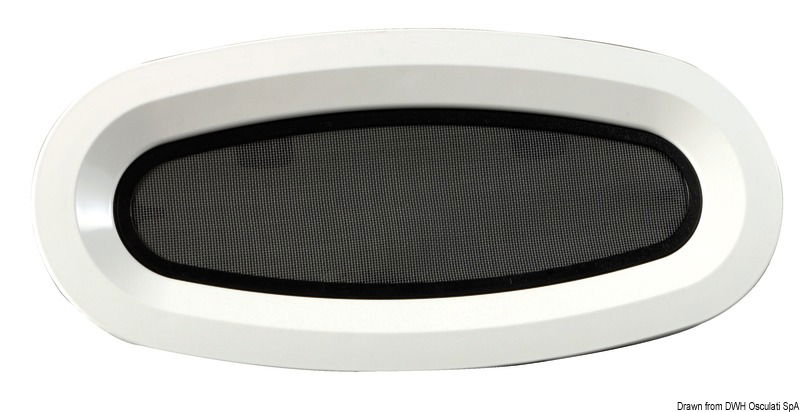 Carcassa in nylon con ghiera esterna di finitura e zanzariera. Fermi regolabili. Vetro acrilico fumè.Fissaggio con viti invisibili. Spessore murata 6-35 mm.Omologato CE.