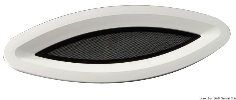 Carcassa in nylon con ghiera esterna di finitura e zanzariera. Fermi regolabili. Vetro acrilico fumè.Fissaggio con viti invisibili. Spessore murata 6-35 mm.Omologato CE.