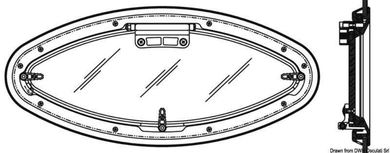 Carcassa in nylon con ghiera esterna di finitura e zanzariera. Fermi regolabili. Vetro acrilico fumè.Fissaggio con viti invisibili. Spessore murata 6-35 mm.Omologato CE.