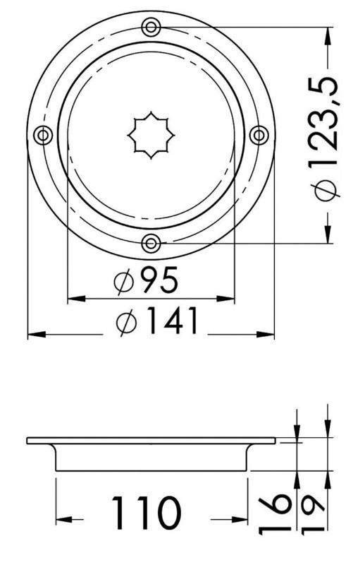 In acciaio inox AISI 316. Apertura a ¼ di giro tramite maniglia winch, non compresa. Il tappo rimane attaccato alla maniglia per facilitare il sollevamento.
