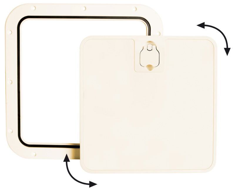 Superficie molto robusta e antisdrucciolo. Chiusura del coperchio Splash-Proof con guarnizione in neoprene. Montaggio a filo. Si possono usare come portelli per gavoni, vasche da pesca, oppure come portelli di ripostigli e paratie frontale a baionetta che si estrae per facilitare l'accesso. Ideale per installazioni in console con panca guida vicina.