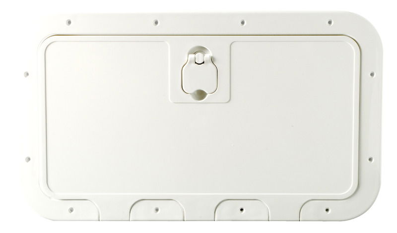 Superficie molto robusta e antisdrucciolo. Chiusura del coperchio Splash-Proof con guarnizione in neoprene. Montaggio a filo. Si possono usare come portelli per gavoni, vasche da pesca, oppure come portelli di ripostigli e paratie frontale a baionetta che si estrae per facilitare l'accesso. Ideale per installazioni in console con panca guida vicina.