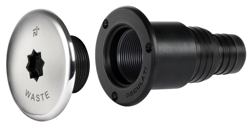 Corpo in tecnopolimero e copertura costampata in acciaio inox lucidata a specchio.- estetica flush;- apertura rapida ¼ di giro (tranne versione Waste);- laccetto di tenuta sostituibile in caso di rottura;- interno stella colorato per una discreta ma efficace riconoscibilità;- versione Waste doppio diametro 38/50 mm corrispondente alle norme ISO 8099.