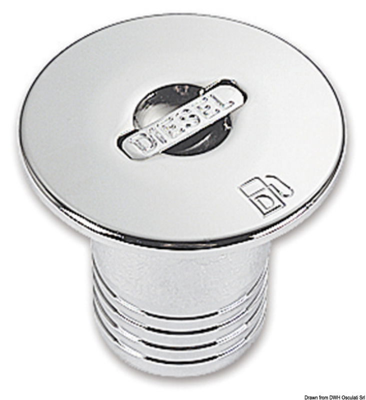 Speciale sistema di apertura che evita l’uso di chiavi, monete od altro. Progettati in modo che il tappo mascheri completamente la flangia avvitata, migliorando la tenuta dell’acqua. Versione con canotto di raccordo dritto o inclinato a 30° (da utilizzare quando il piano di rifornimento é inclinato, conforme ISO 8099/1). Completi di catenella interna, Ø massimo 88 mm. Sono tutti regolamentari RINA.