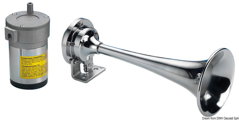 In ottone cromato, complete del compressore e di tutti gli accessori per il montaggio.Approvate RINA in accordo al regolamento Colreg72, ed approvate NMMA in accordo allo standard ABYC A-23.