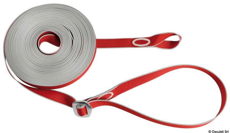 Linea vita regolabile con assorbitore di energia attraverso lo scorrimento della fibbia e l'allungamento controllato del nastro fino all'8%.